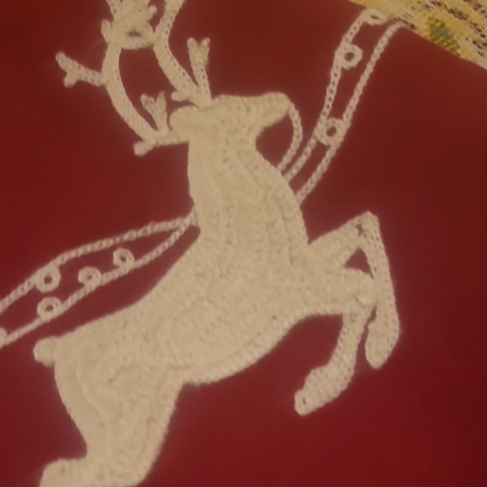 Pottery Barn Red and White Appliqué Santa Sleigh Table Runner